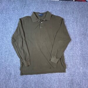 Polo Ralph Lauren Mens L Olive Green Long Sleeve Pique Polo Shirt Purple Pony